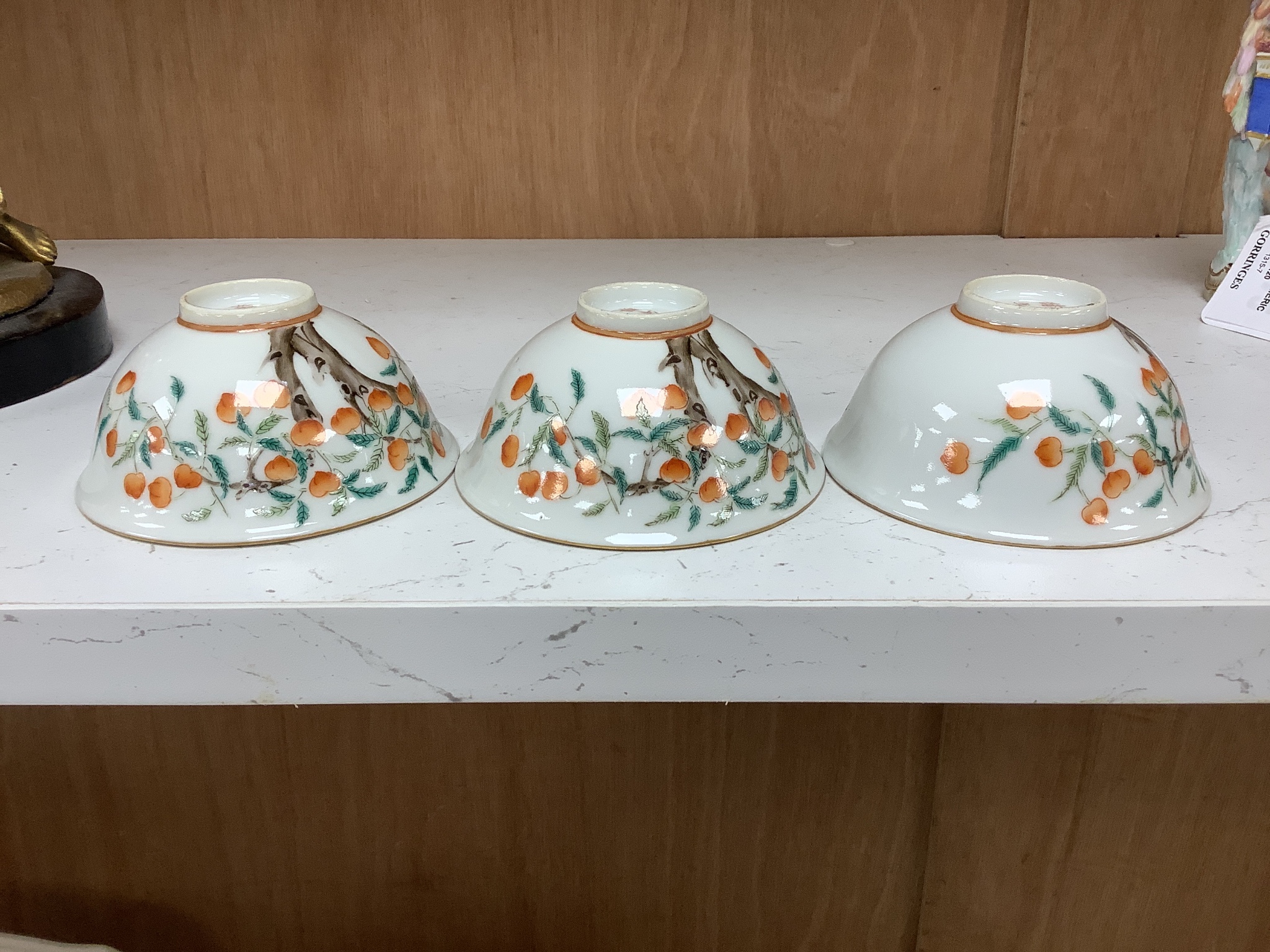 A set of three Chinese 'peach' tree bowls, diameter 9.5cm